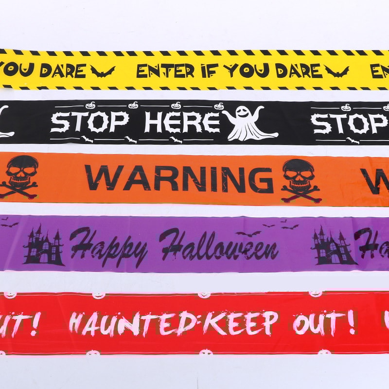 Plastic Skull Head Warning Tape, Witch Balloons, Halloween Decoration Props Window Prop