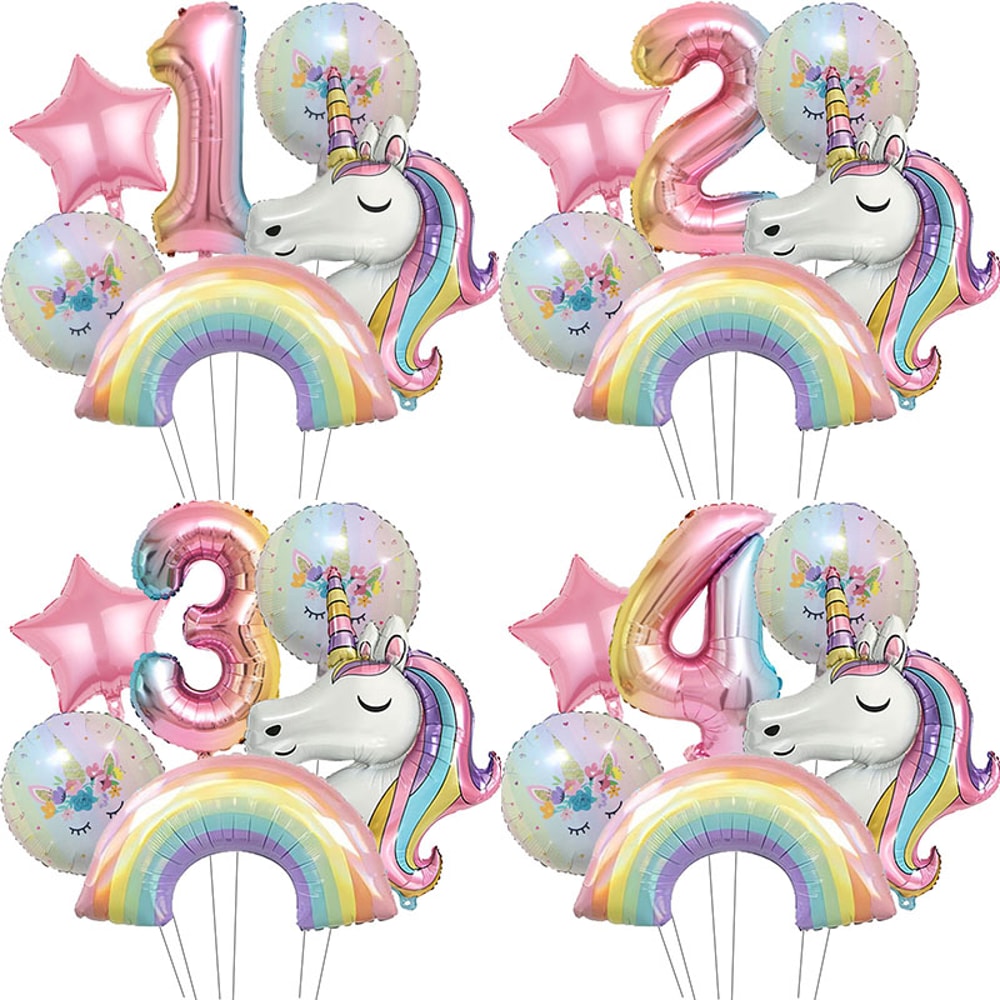 Unicorn Birthday Party Decoration, Gradient Number Balloon Unicorn Party Supplies