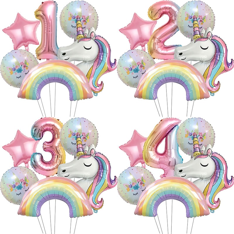 Unicorn Birthday Party Decoration, Gradient Number Balloon Unicorn Party Supplies