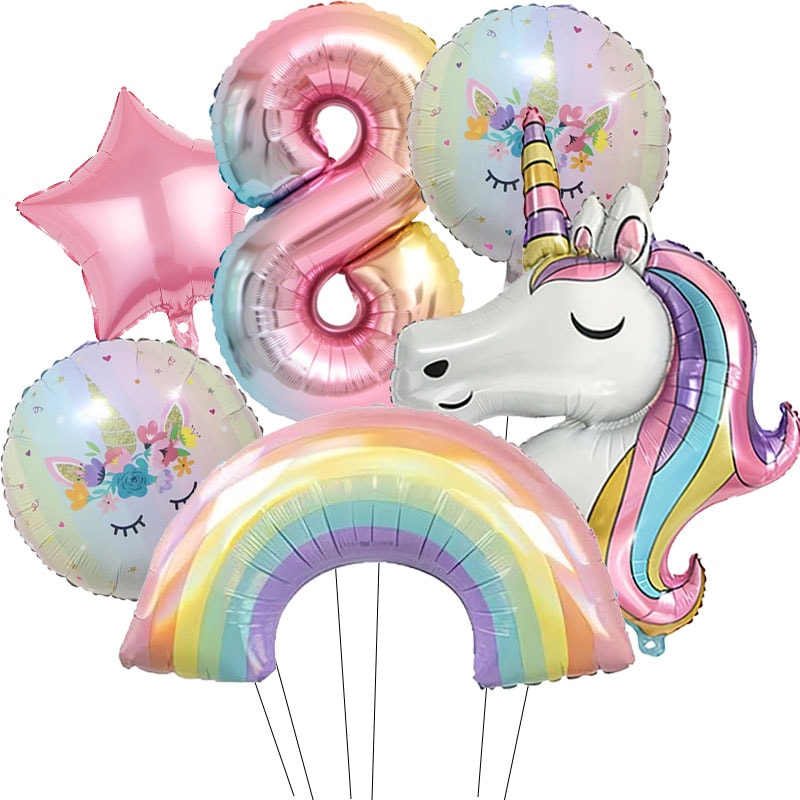 Unicorn Birthday Party Decoration, Gradient Number Balloon Unicorn Party Supplies