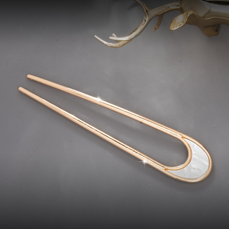 Metal U Shape Hair Stick, Elegant Shell Enamel Hairpin for Women, Hairwear Accessories Jewelry
