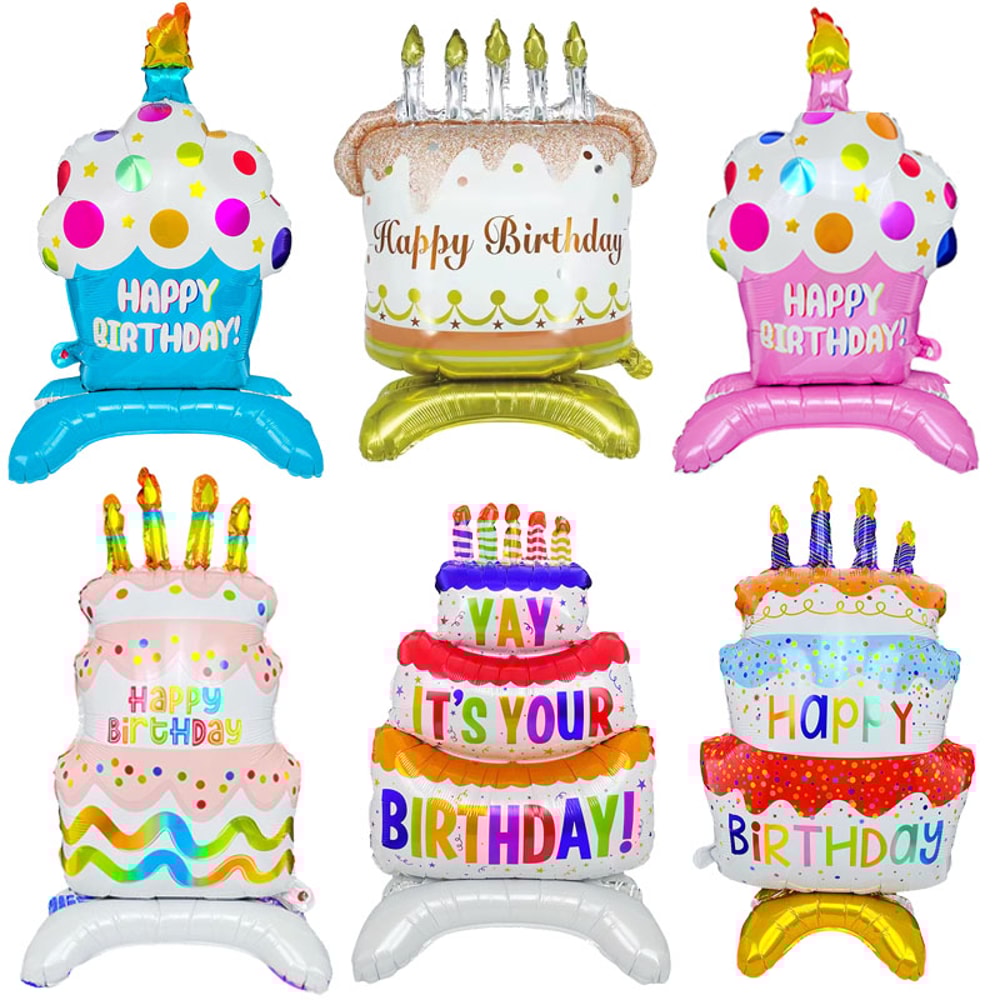 Cute Cake Balloon, Base Standing Foil Balloon, Kids Birthday Party Decor Supplies