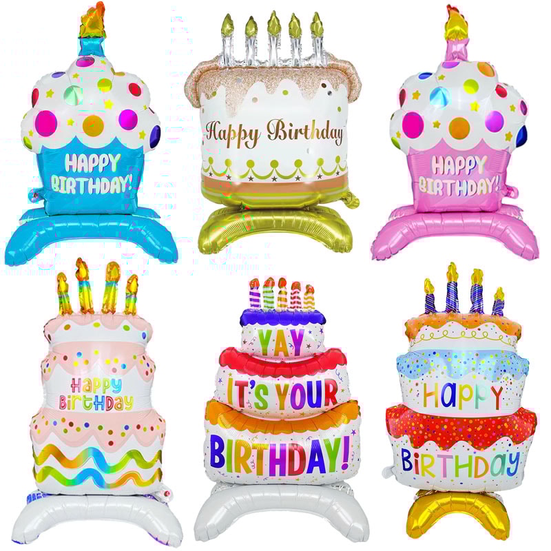 Cute Cake Balloon, Base Standing Foil Balloon, Kids Birthday Party Decor Supplies