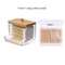 Bamboo Cover Cotton Swab Organizer, Transparent Square Cotton Buds Container