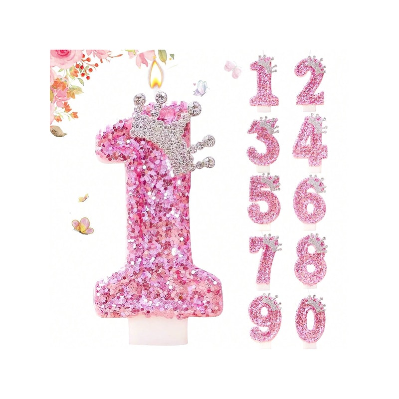 Princess Crown Birthday Candle, Creative Pink Candle for Girl's Happy Birthday Party Decoration