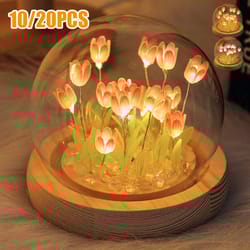 handmade bedside light, operated tulip flower table lamp, diy simulation tulip led nightlight