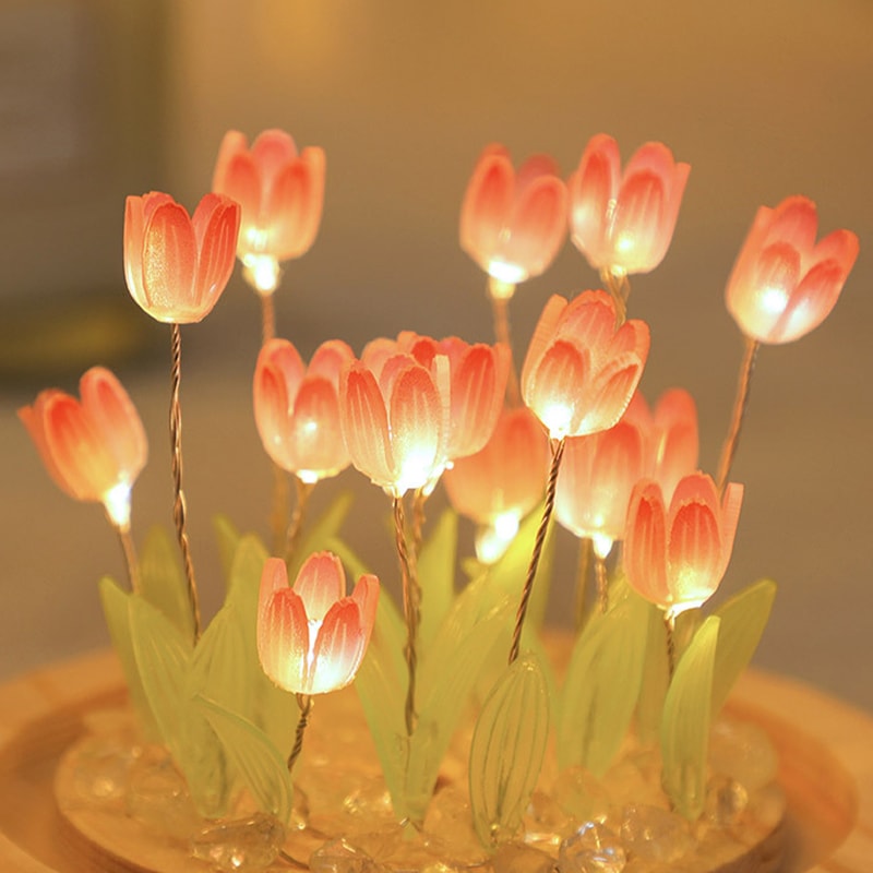 Handmade Bedside Light, Operated Tulip Flower Table Lamp, DIY Simulation Tulip LED Nightlight