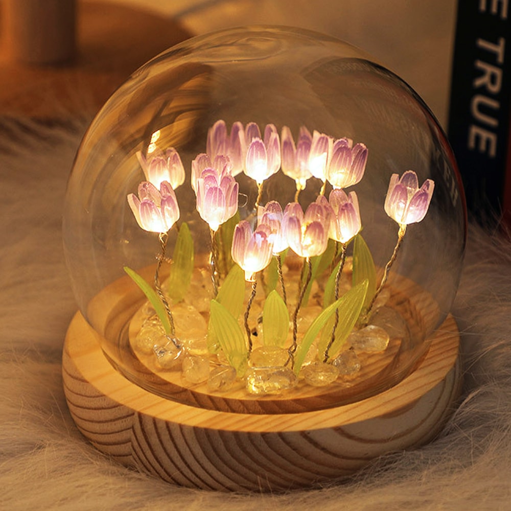 Handmade Bedside Light, Operated Tulip Flower Table Lamp, DIY Simulation Tulip LED Nightlight