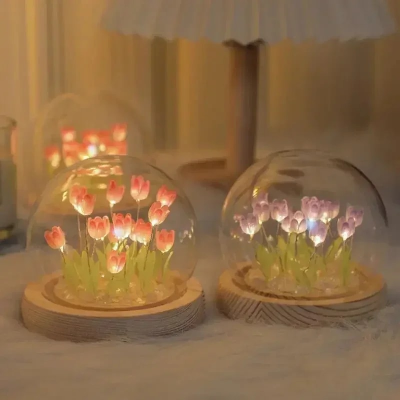 Handmade LED Night Light Tulip Flower, DIY Desk Lamp for Bedroom Decor and Birthday Gifts