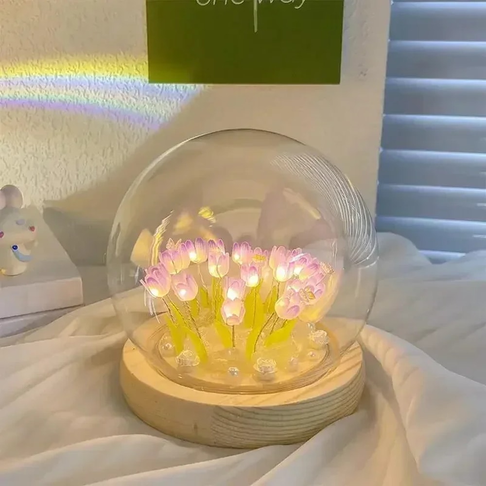 Handmade LED Night Light Tulip Flower, DIY Desk Lamp for Bedroom Decor and Birthday Gifts