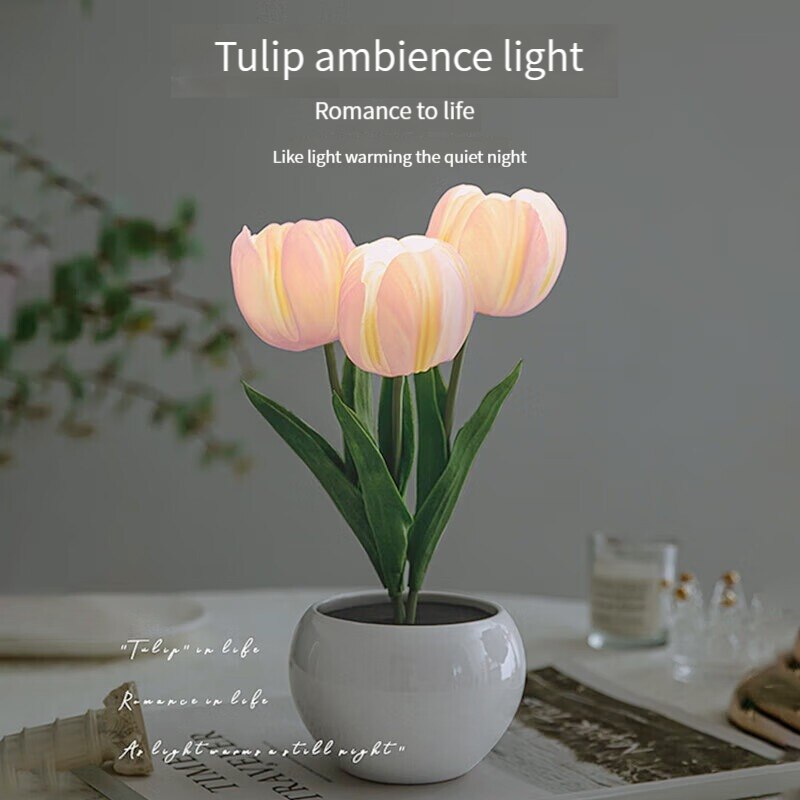 WhitePink LED Tulip Night Light Dormitory Bedroom Bedside Ambient Light Sleep Light 1
