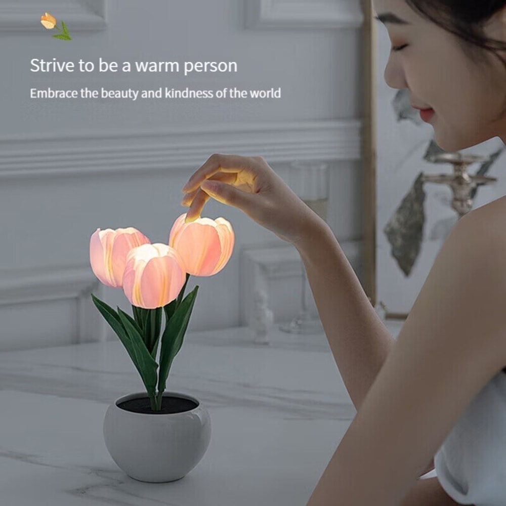 WhitePink LED Tulip Night Light Dormitory Bedroom Bedside Ambient Light Sleep Light 2