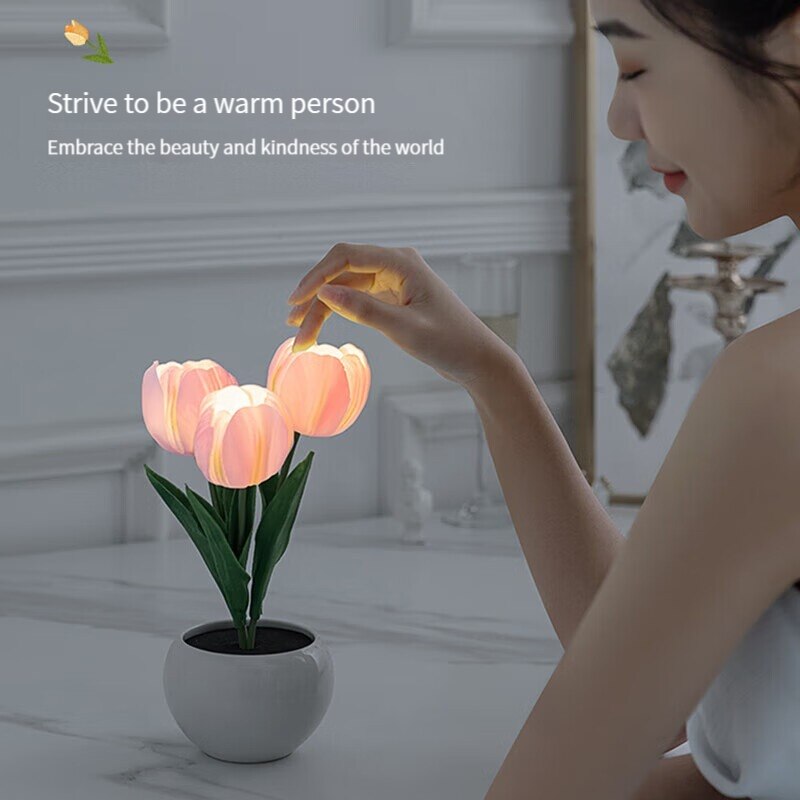 WhitePink LED Tulip Night Light Dormitory Bedroom Bedside Ambient Light Sleep Light 2