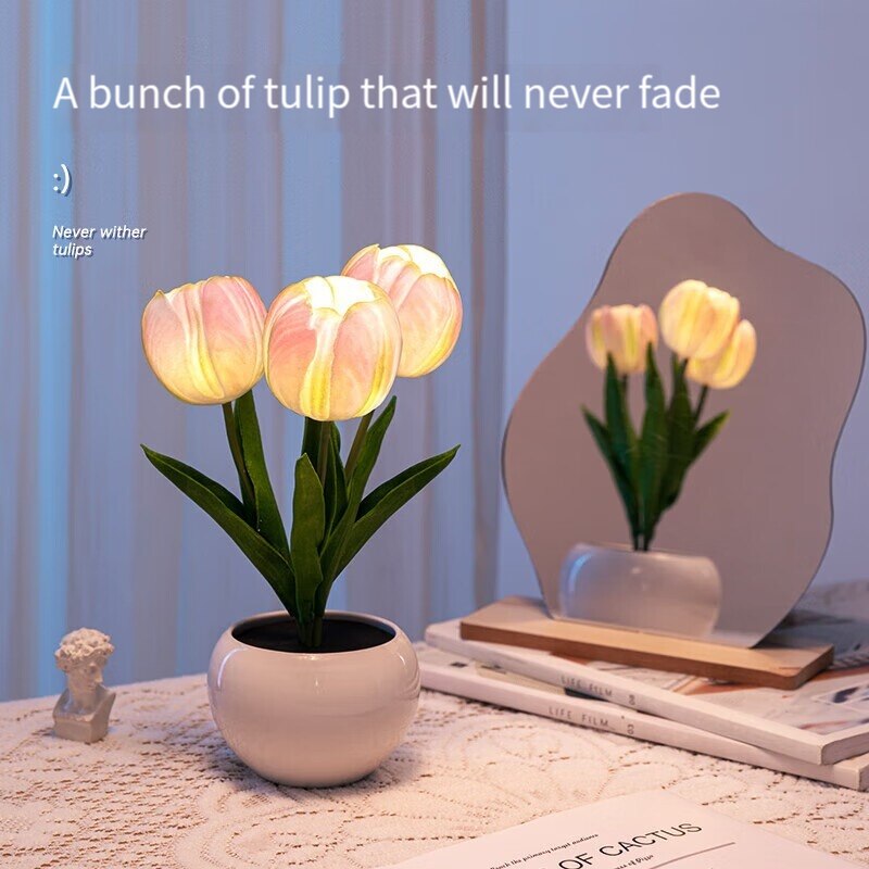WhitePink LED Tulip Night Light Dormitory Bedroom Bedside Ambient Light Sleep Light 3
