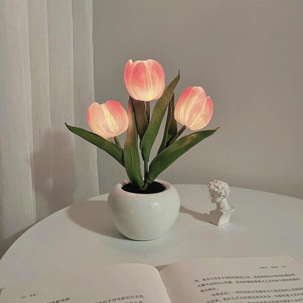 WhitePink LED Tulip Night Light Dormitory Bedroom Bedside Ambient Light Sleep Light 4