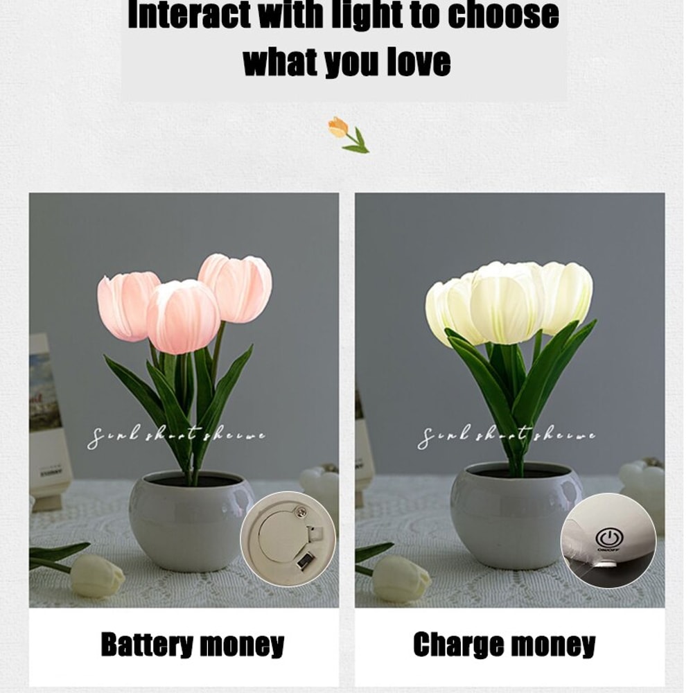 Simulation Flower Bouquet Tulip Table Lamp LED Bedside Lamp Romantic Bedroom Home Decoration 4
