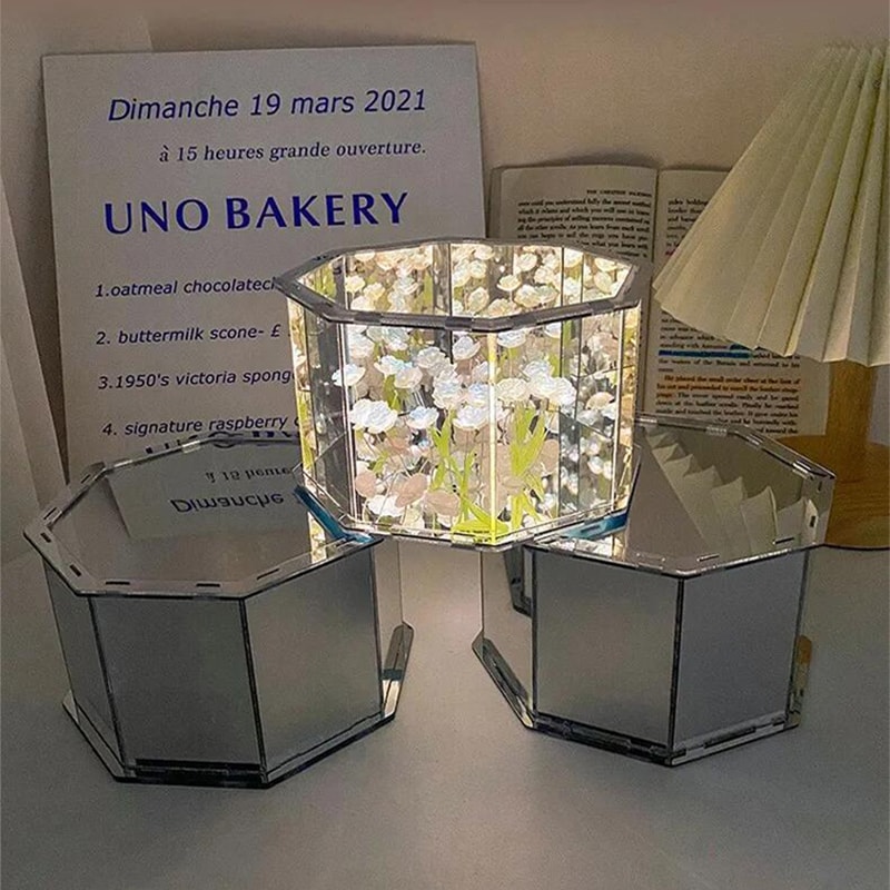 DIY Tulip Mirror Cube Lamp ThreeDimensional Nightlight Handmade Craft Birthday Gift LED Tulip Night 2