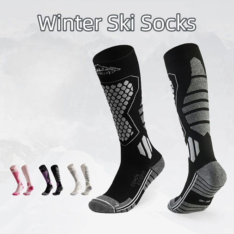 Thermal Compression Ski Socks, Moisture-wicking Anti-slip Knee High Socks for Cold Weather, Breathable Thickened Socks