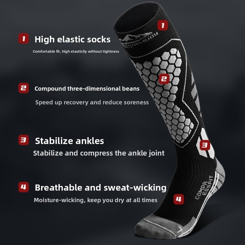 Thermal Compression Ski Socks, Moisture-wicking Anti-slip Knee High Socks for Cold Weather, Breathable Thickened Socks