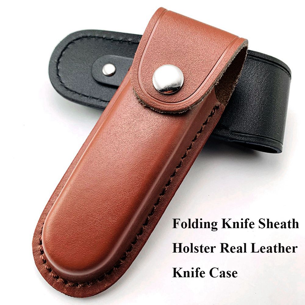 Leather Brown Fold Knife Scabbard Tool Flashlight Belt Loop Case Holder Outdoor Carry Equipment Pocket Hunt Camp Sheath