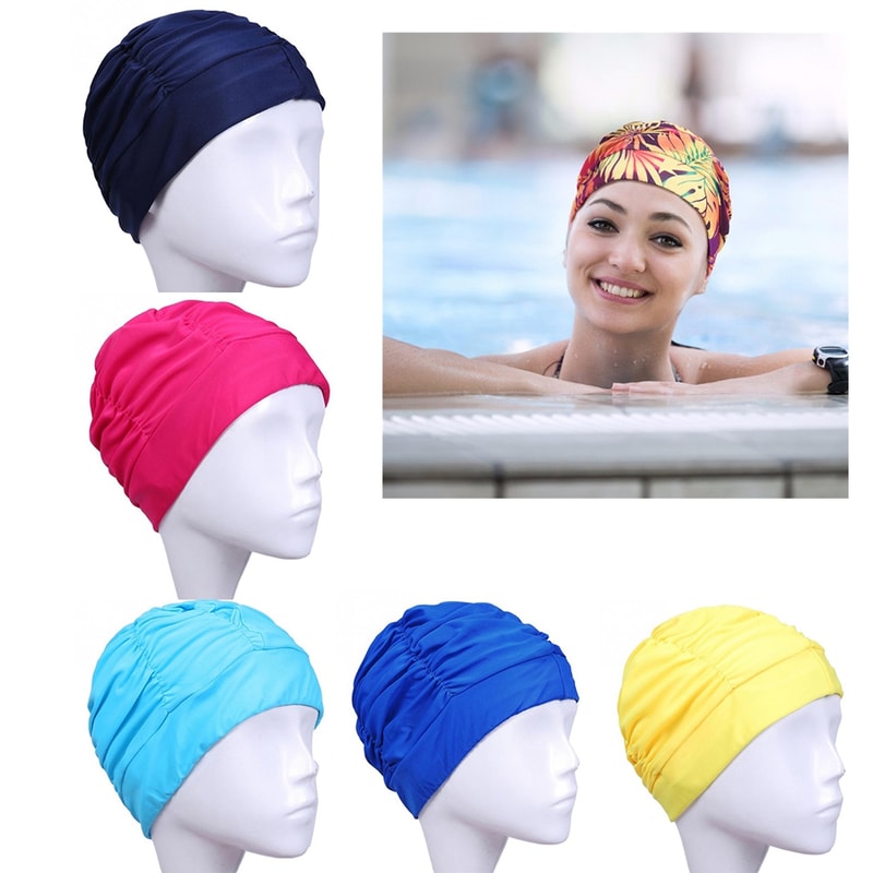 Elastic Nylon Turban Flowers Printed Swimming Cap Long Hair Sports Swim Pool Bathing Hat For Men W 2