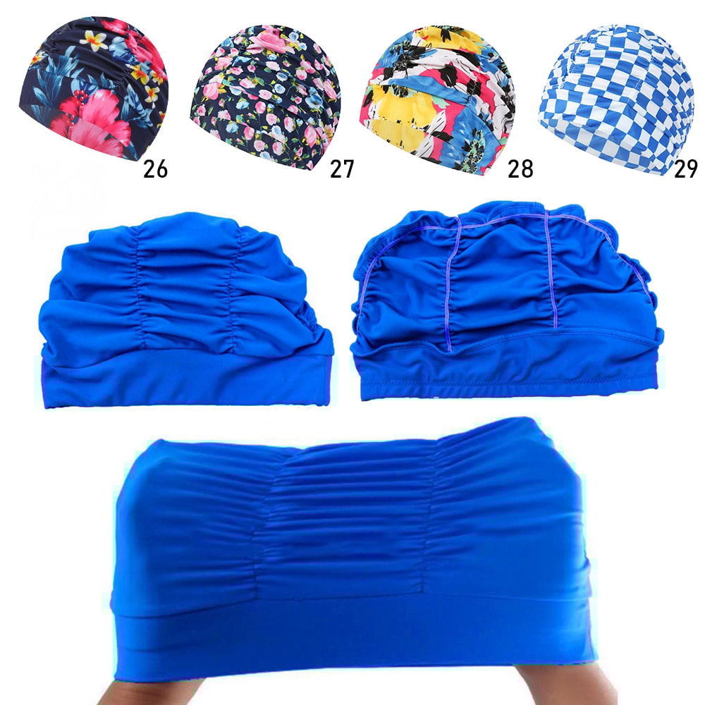 Elastic Nylon Turban Flowers Printed Swimming Cap Long Hair Sports Swim Pool Bathing Hat For Men W 3