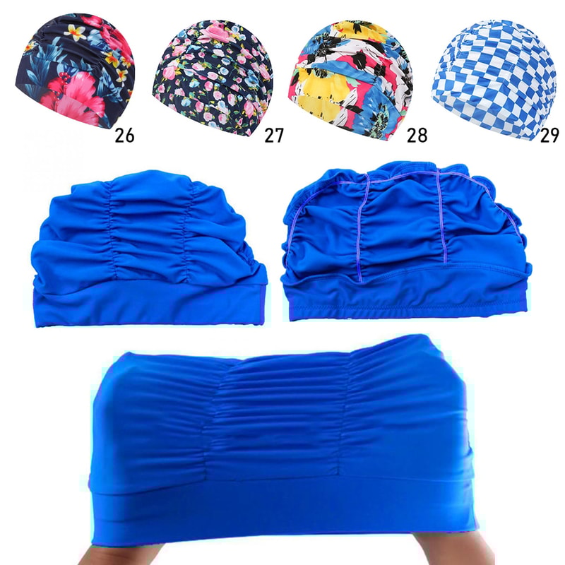 Elastic Nylon Turban Flowers Printed Swimming Cap Long Hair Sports Swim Pool Bathing Hat For Men W 3