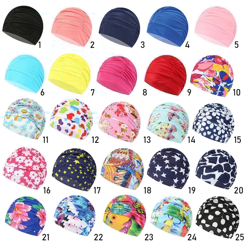 Elastic Nylon Turban Flowers Printed Swimming Cap Long Hair Sports Swim Pool Bathing Hat For Men W 4