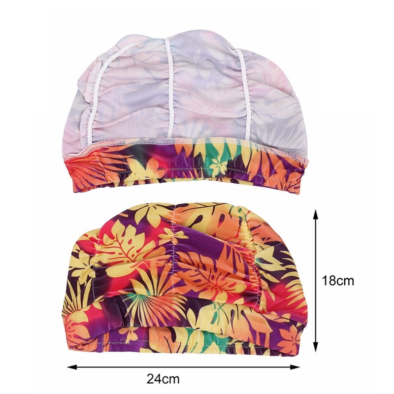 Elastic Nylon Turban Flowers Printed Swimming Cap Long Hair Sports Swim Pool Bathing Hat For Men W 5