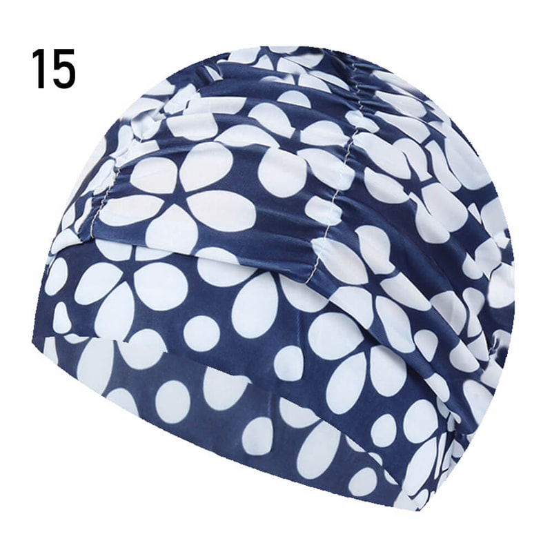 Elastic Nylon Turban, Flowers Printed Swimming Cap, Long Hair Sports Swim Pool Bathing Hat for Men & Women