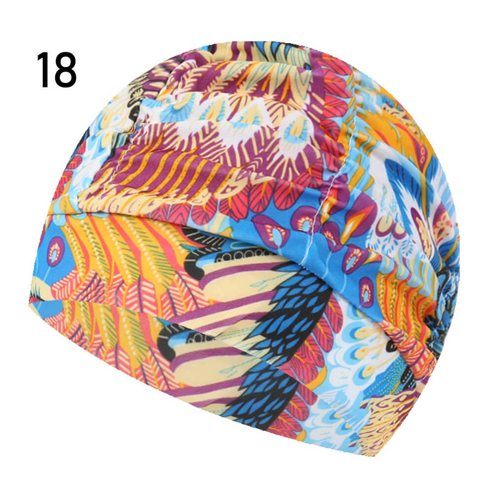 Elastic Nylon Turban, Flowers Printed Swimming Cap, Long Hair Sports Swim Pool Bathing Hat for Men & Women