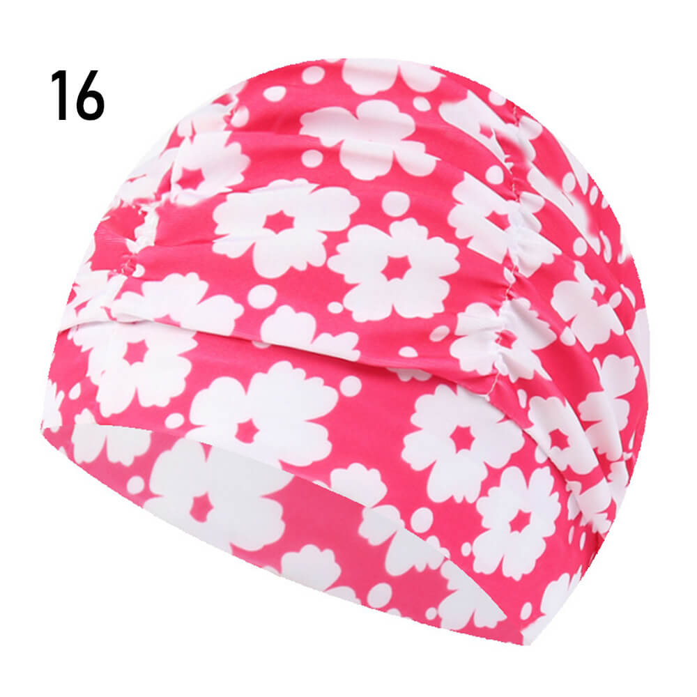 Elastic Nylon Turban, Flowers Printed Swimming Cap, Long Hair Sports Swim Pool Bathing Hat for Men & Women