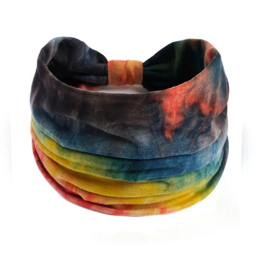 Women Vintage Turban Headwrap, Fashion Tie Dye Wide Knotted Headbands, Elastic Bandanas, Girls Yoga Hair Bands
