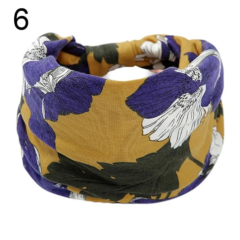 Women Vintage Turban Headwrap, Fashion Tie Dye Wide Knotted Headbands, Elastic Bandanas, Girls Yoga Hair Bands