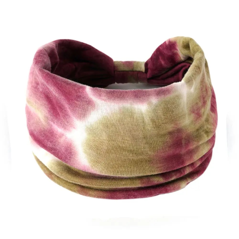 Women Vintage Turban Headwrap, Fashion Tie Dye Wide Knotted Headbands, Elastic Bandanas, Girls Yoga Hair Bands