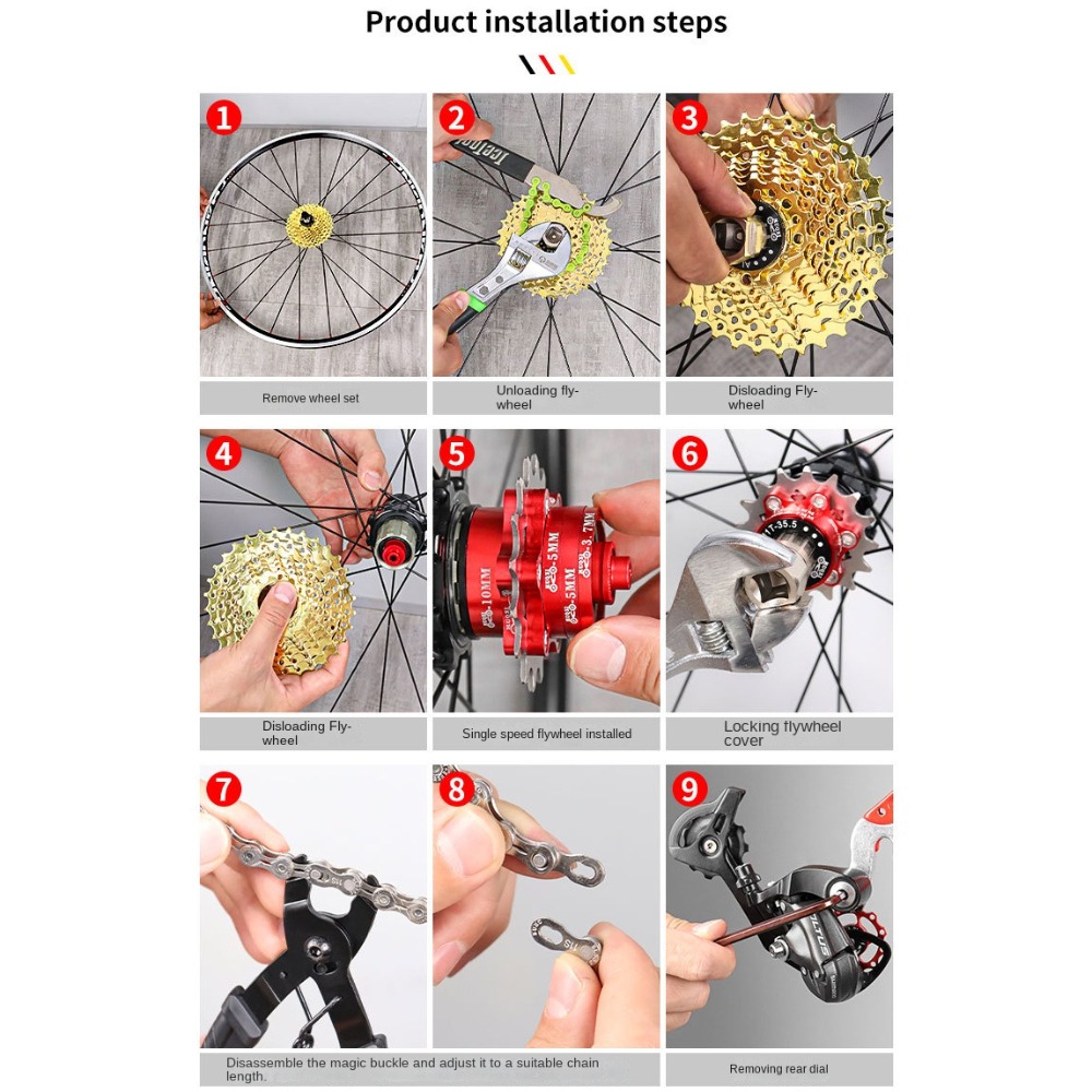 High-Quality Aluminum Alloy Single Speed Conversion Kit with Freewheel Bike Sprocket in Black, Red, Gold, and Silver
