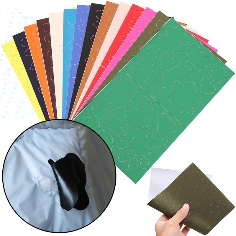 Waterproof Colorful PVC Patches, Self Adhesive Repair Kit for Holes and Rips in Tent, Raincoat, Umbrella, Cloth