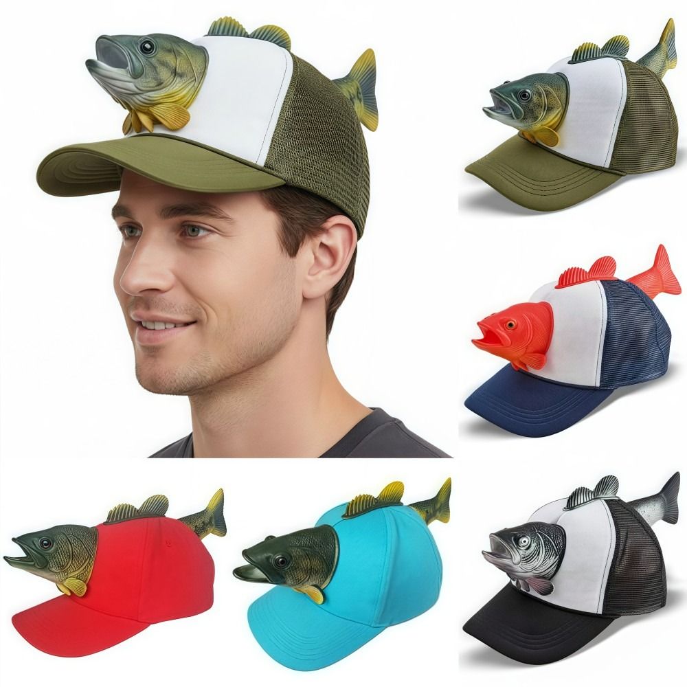 Novelty Fishing Hat Breathable, Fish Animal Trucker Hat Mesh One Size Adjustable Fit Baseball Cap for Men Women