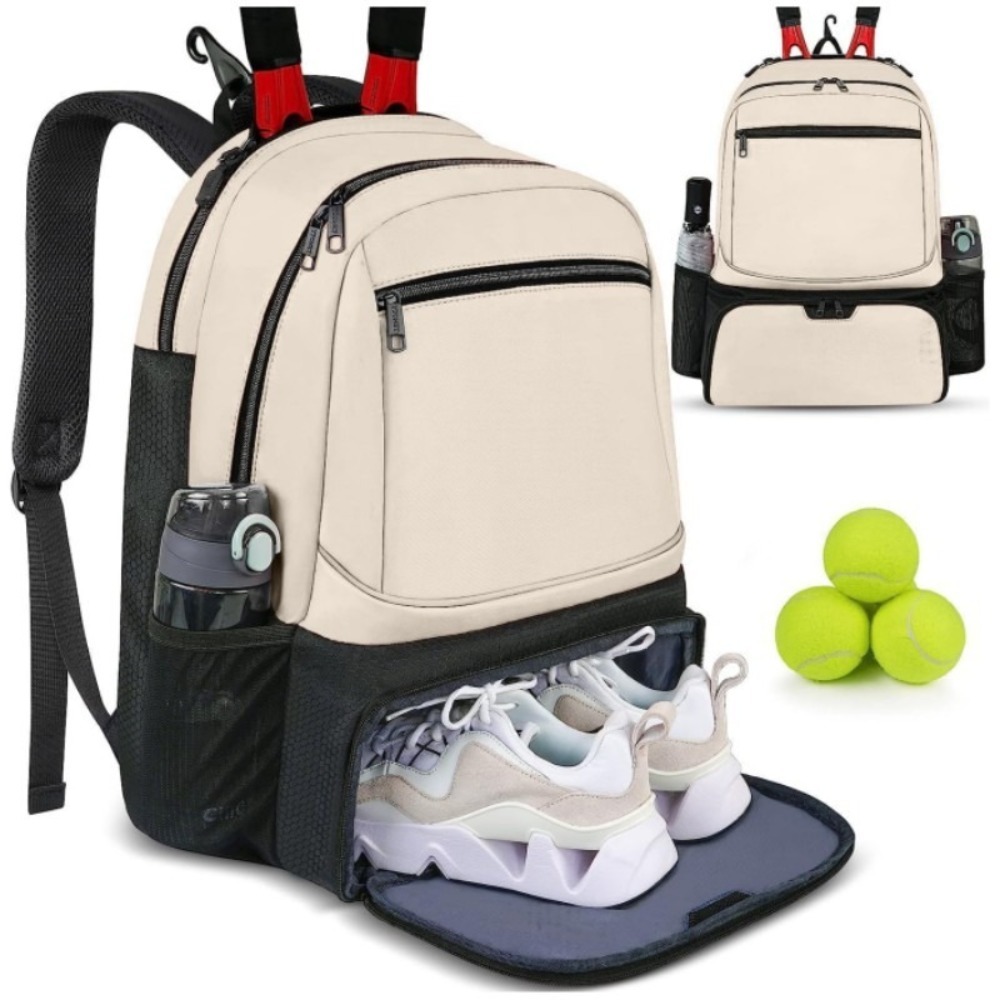 Durable Zipper Closure Tennis Backpack, Large Capacity, Reversible Tennis Racket Bag with Shoe Pocket