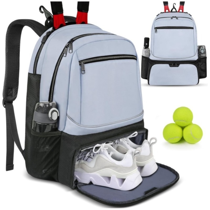 Durable Zipper Closure Tennis Backpack, Large Capacity, Reversible Tennis Racket Bag with Shoe Pocket