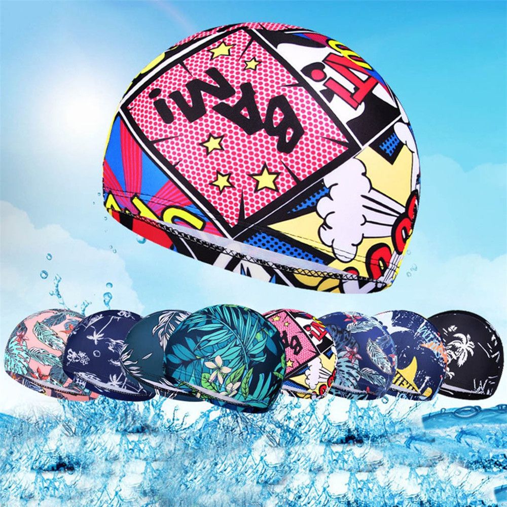 Elastic Nylon Turban Swimming Cap Flowers Printed Long Hair Cap Men Women Pool Bathing Hat Sports A 2