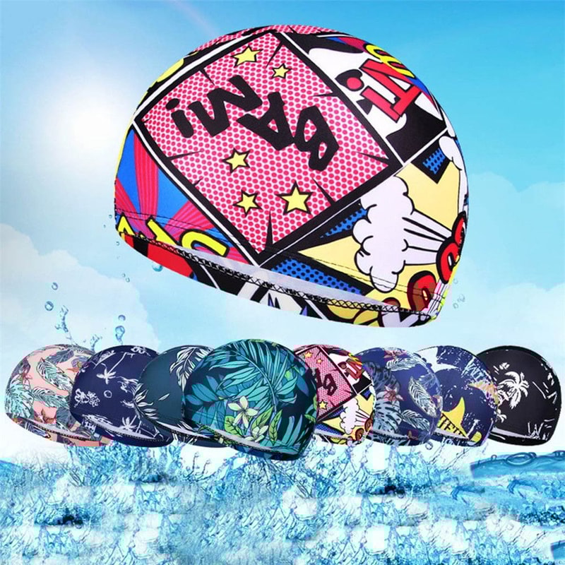 Elastic Nylon Turban Swimming Cap Flowers Printed Long Hair Cap Men Women Pool Bathing Hat Sports A 2