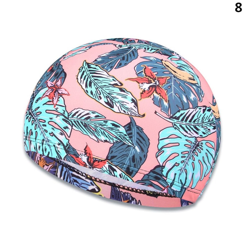 Elastic Nylon Turban Swimming Cap Flowers Printed Long Hair Cap Men Women Pool Bathing Hat Sports A 10