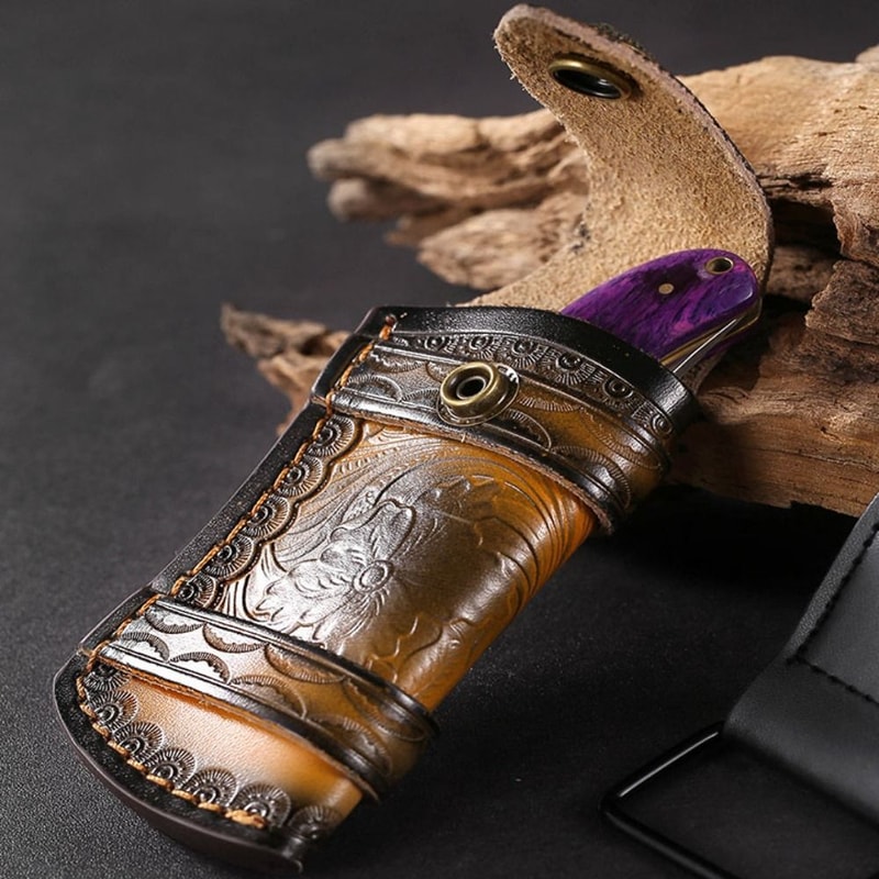Brown Belt Loop Case Holder New Leather Sheath Pocket Flashlight Belt Fold Knife Scabbard Hunt Camp 3