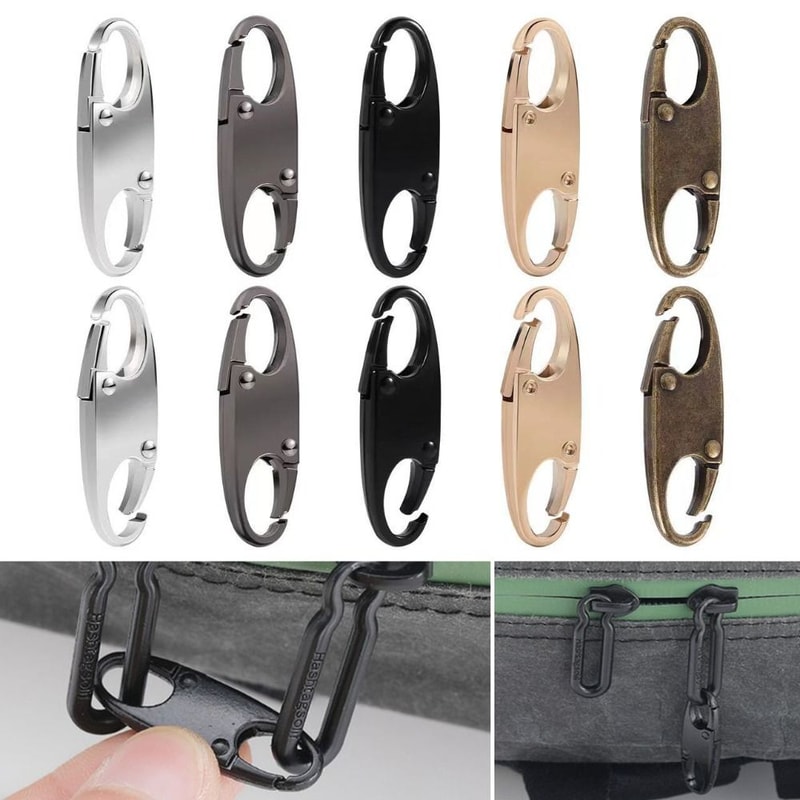 Portable Silver S-Shaped Zipper Lock Clip, Alloy Metal Carabiner, Mini Snap Hook for Luggage and Bags