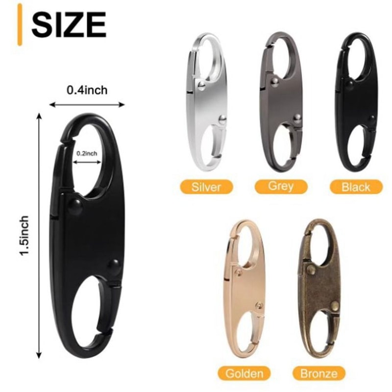 Portable Silver S-Shaped Zipper Lock Clip, Alloy Metal Carabiner, Mini Snap Hook for Luggage and Bags