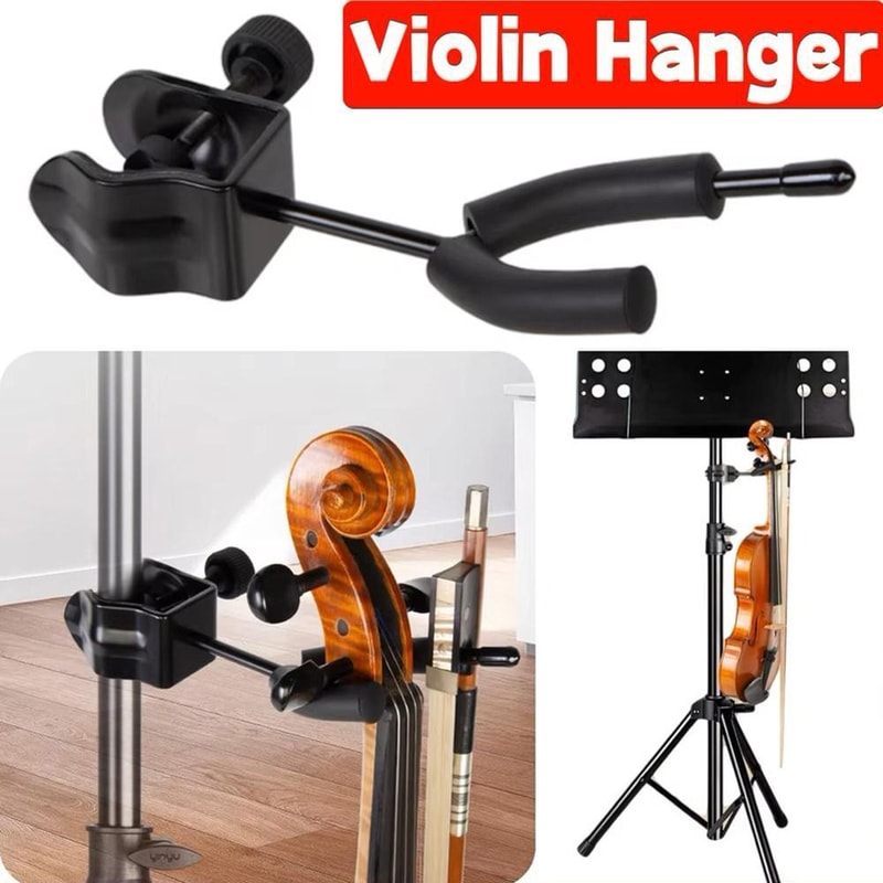 Violin Viola Stand with Bow Hook, Metal Violin Hanger, No Punching Music Stand for Stage