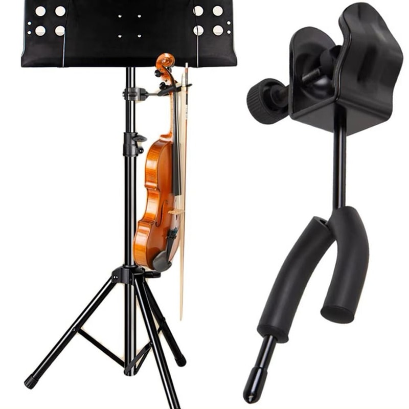 Violin Viola Stand with Bow Hook, Metal Violin Hanger, No Punching Music Stand for Stage
