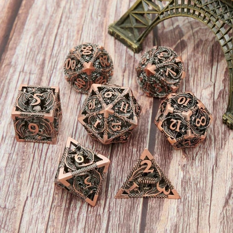 Octopus Polyhedron Hollow Metal Dice Set for Table Games RPG Board Game