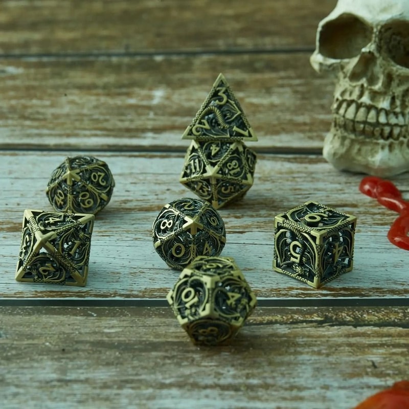 Octopus Polyhedron Hollow Metal Dice Set for Table Games RPG Board Game